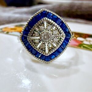 Dazzling Sapphire and Silver Women's Ring- Imitation gems - Sterling Silver